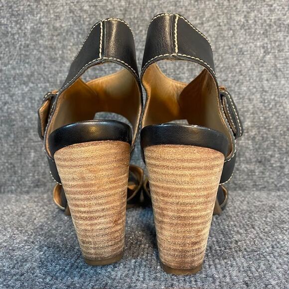 Clarks Sandals Women 10 Black Leather Artisan Okena Mod Ankle Strap Heel Open - Picture 3 of 8